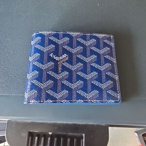 Goyard Blue and White Chevron Bifold Wallet
